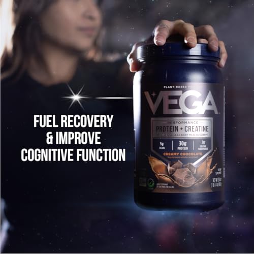 Vega Protein + Creatine Chocolate - 36oz Vegan Drink Mix for Muscle Growth