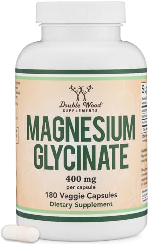 Double Wood Supplements Magnesium Glycinate 400mg - 180 Capsules - Vegan Safe, USA Made - High Absorption Formula