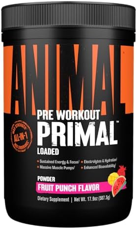 Animal Primal Muscle Hydration + Preworkout Powder – Contains Beta Alanine, 3DPump, Caffeine & Electrolytes – Improves Energy, Focus, Endurance & Absorption – Fruit Punch Flavor, 17.9 o