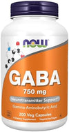 Now Foods Supplements Gaba Gamma Aminobutyric Acid 750mg Neurotransmitter Support 200 Veg Capsules