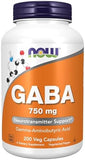 Now Foods Supplements Gaba Gamma Aminobutyric Acid 750mg Neurotransmitter Support 200 Veg Capsules