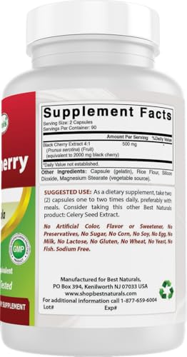 Best Naturals Black Cherry 1000mg - Antioxidant & Joint Health Support, 180 Capsules