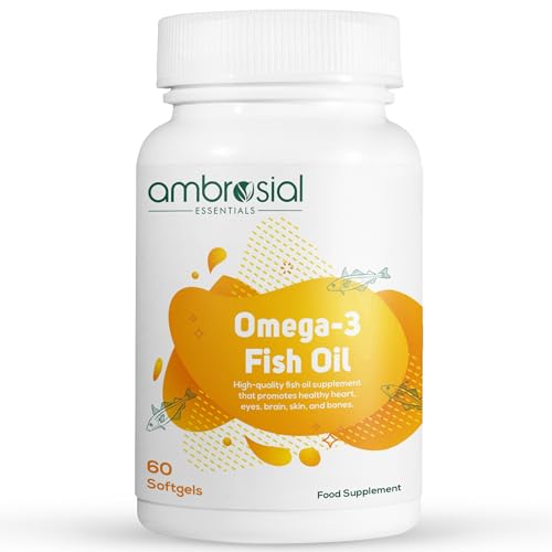 Ambrosial Omega 3 Fish Oil - 1000 mg with 180 mg EPA & 120 mg DHA - 60 Softgels