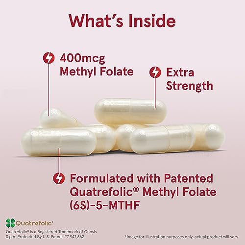 Jarrow Formulas Extra Strength Methyl Folate 400 mcg, Dietary Supplement for Cardiovascular and Neurologic Health Support, 60 Veggie Capsules, 60 Day Supply