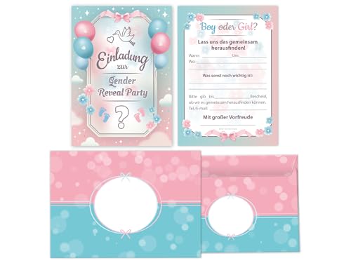 15 Pack Gender Reveal Party Invitations & Envelopes (Blue & Pink Stork)