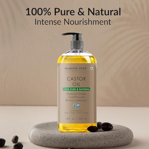 Majestic Pure Castor Oil - 100% Natural Cold Pressed | Hair, Eyelashes, Eyebrows & Nails | 8 Fl Oz