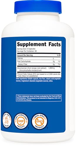 Glugga Glucomannan 1800mg Natural Fiber Supplement, Non-GMO, Gluten-Free