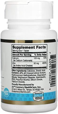 21st Century Chelated Zinc 50mg - 60 Tablets - Immune Support & Cellular Health