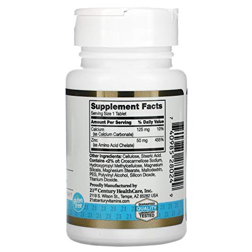 21st Century Chelated Zinc 50mg - 60 Tablets - Immune Support & Cellular Health