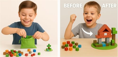100 Pieces Educational 3D Building Blocks for Kids – Easily Connect Together to Form Stable Designs Treat Your Child to a Memorable Gift – One Kitten
