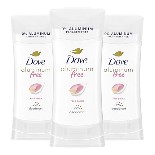 Dove 0% Aluminum Free Deodorant for Women - Rose Petals Scent - 24-Hour Odor Protection - 2.6 Ounce (Pack of 3)