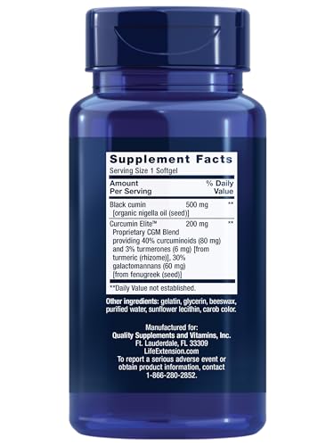 Life Extension Black Cumin Seed Oil & Curcumin Elite Turmeric Extract - 60 Softgels for Joint & Immune Support