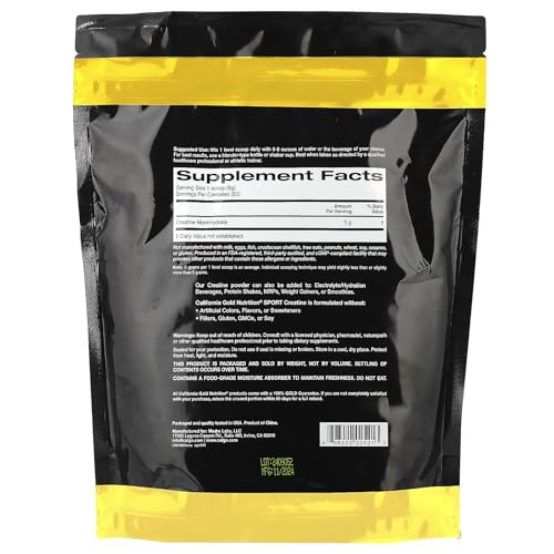California Gold Nutrition Pure Creatine Monohydrate - 2.2 lbs (1 kg) | Unflavored | Muscle Strength & Recovery