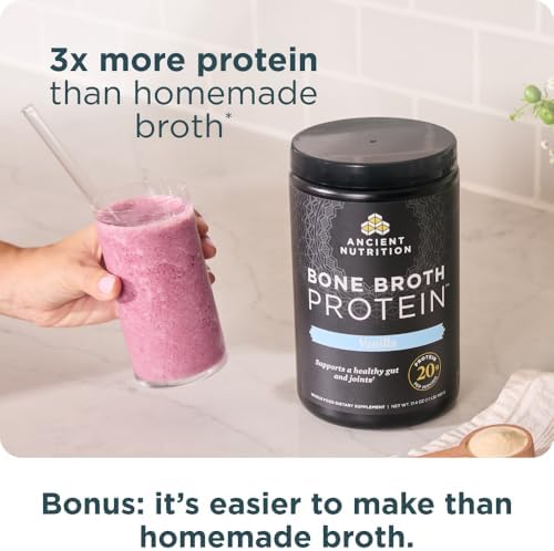 Ancient Nutrition Bone Broth Protein - Vanilla - Supports Gut Health & Muscle Recovery