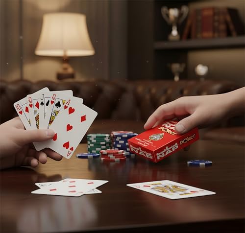 Poker Professional 100% Plastic Playing Cards - Red Box Waterproof Design Casino-Grade 54-Card Deck