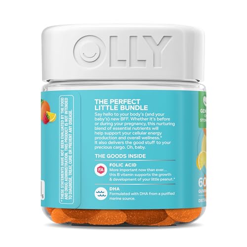 Olly The Essential Prenatal Gummy Multivitamin - 30 Day Supply - Folic Acid, Vitamin D, Omega 3 DHA - Chewable Supplement - White Citrus - 60 Count