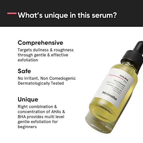 Minimalist 10% AHA BHA Exfoliating Serum for Beginners - Lactic Acid, Glycolic Acid & Salicylic Acid