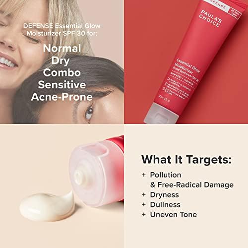 Paula's Choice Defense Essential Glow Mineral Moisturizer SPF 30 with Kiwi Extract, Vitamin C & E, Niacinamide, Argan Oil & Resveratrol - Anti-Pollution Protection for All Skin Types, 2 Oz Tube
