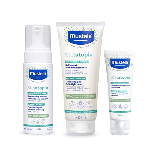 Mustela Stelatopia Eczema-Prone Skin Bath Time Gift Set - Baby Skin Care Essentials with Natural Avocado & Sunflower Oil - 3 Items