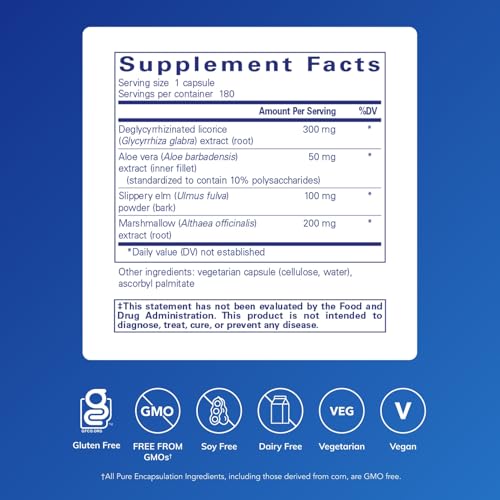 Pure Encapsulations DGL Plus Deglycyrrhizinated Licorice Supplement - 180 Capsules
