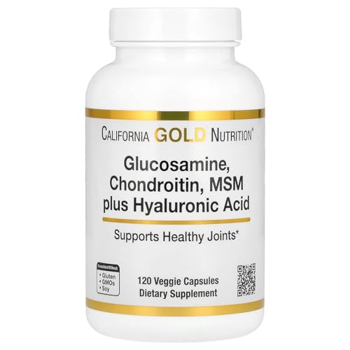 California Gold Nutrition Glucosamine Chondroitin MSM Plus Hyaluronic Acid Joint Support – 120 Veggie Capsules