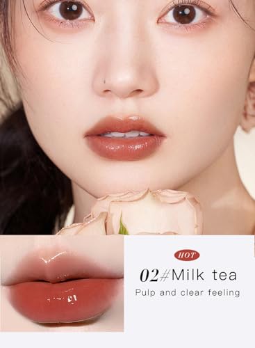 L&Wen Jelly Lip Gloss - Mirror Long Lasting Waterproof Non Stick High Pigmented Glossy Liquid Lipstick, Moisturizing Hydrating Lip Stain - Red 02