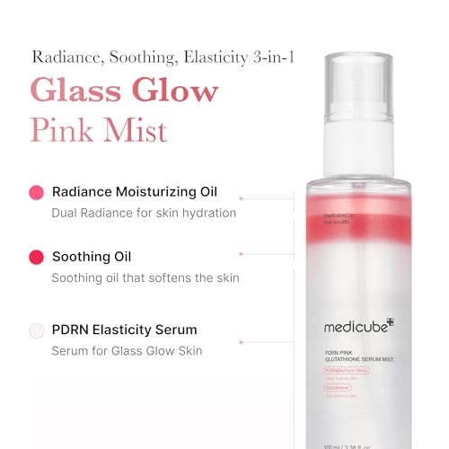medicube Salmon DNA PDRN Pink Glutathione Spray Serum | Pink Glass Glow Serum Mist for Moisturizer, Soothing, Firming, and Uneven Skin Tone | Korean Skincare