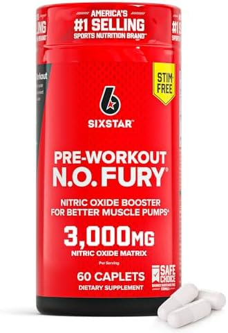 Six Star Nitric Oxide Supplements for Men & Women, Muscle Builder (60 Count) - Nitric Oxide Booster Pills Muscle Pump Pre Workout Supplement - Sports Nutrition for Muscle Building, Strength & Energy