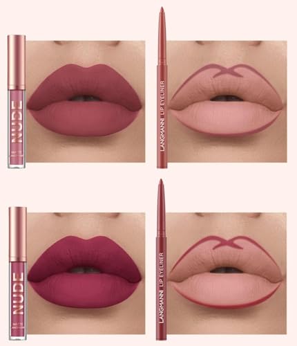 12 Pcs Lip Liner and Lipstick Set | Velvety Matte Liquid Lipsticks with Matching Lip Liners