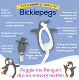 Bickiepegs Peggie the Penguin Clip-On Sensory Teething Toy - BPA-Free Baby Teether for Front & Back Teeth