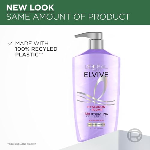 L’Oréal Paris Elvive Hyaluron Plump Hydrating Conditioner for Leaves with Shine, Paraben-Free, 26.5 oz