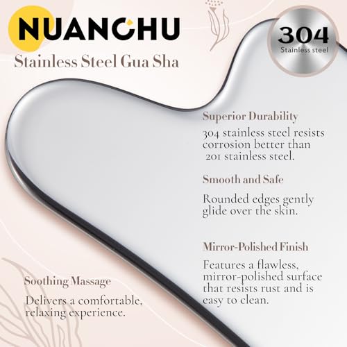 Nuanchu Stainless Steel Gua Sha Facial Tool - Tightens Skin & Reduces Wrinkles - Mother's Day Gift with Travel Pouch