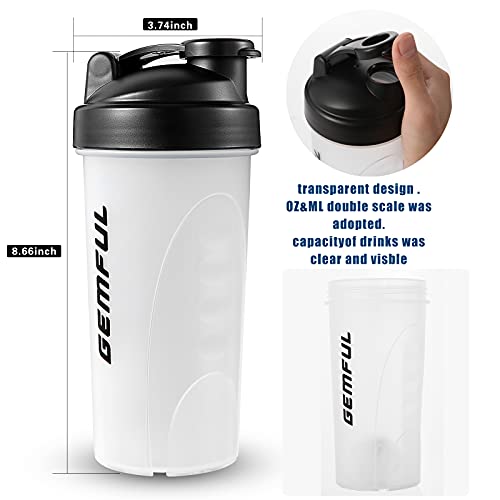 GEMFUL Protein Shaker Bottle 700ml - BPA-Free, Leak-Proof Sports Blender Cup