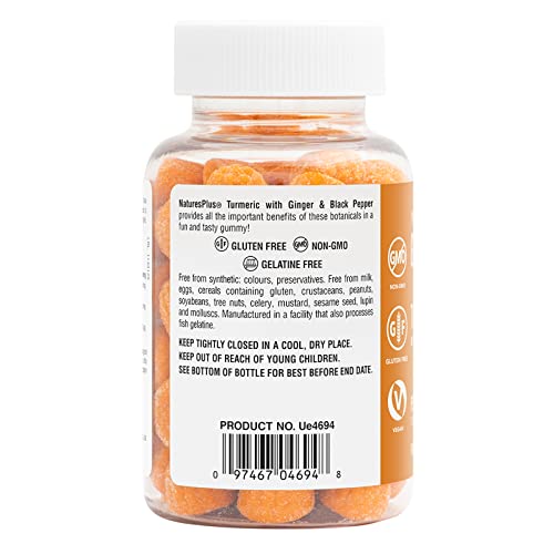NaturesPlus Turmeric Curcumin Gummies with Ginger & Black Pepper - Peach Flavor - 60 Count