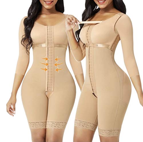Women's Full Body Shaper - Compression Lace Bodysuit in Beige, Size L