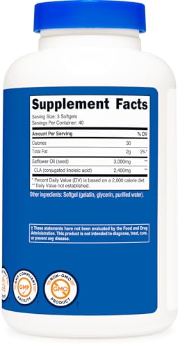 Nutricost CLA 2,400mg - 120 Softgels | Gluten Free, Non-GMO | Supports Fat Metabolism & Lean Muscle