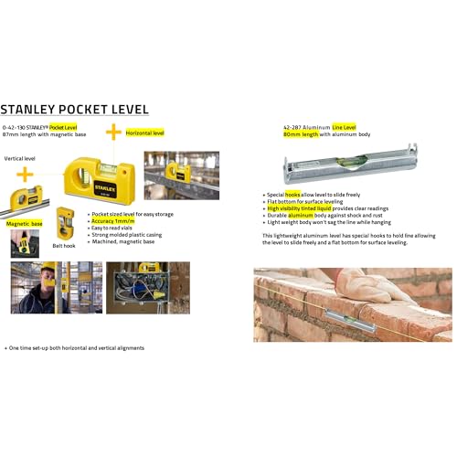 Stanley 0-42-130 Pocket Level - Accurate Measuring Tool for DIY and Construction