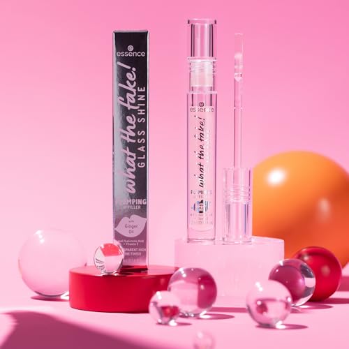 Essence what the fake! Glass Shine Plumping Lip Filler - Transparent Hyaluronic Acid Vitamin E Ginger Oil | Vegan, Paraben-Free | 4.2 ml