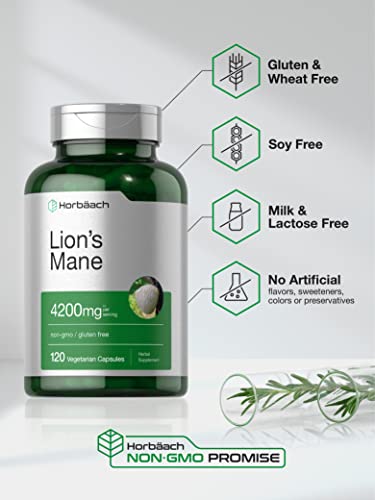 Horbäach Lion's Mane Mushroom Extract - 4200mg, 120 Capsules