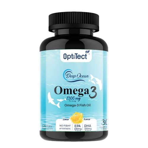 Optitect Omega-3 Fish Oil 1300mg - Vegan Softgels with EPA & DHA for Joint, Skin & Hair Health - 30 Capsules