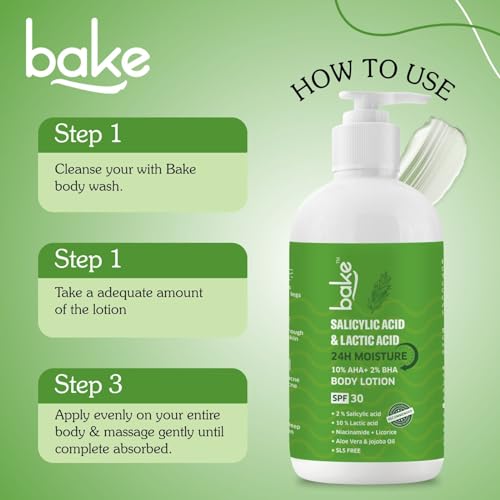 BAKE Body Lotion SPF 30 - Bumpy Skin Treatment, 10% AHA + 2% BHA Exfoliating Lotion, 200ml Unisex 200 ml (Pack of 1)