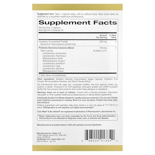 California Gold Nutrition CranMax LactoBif Probiotics 25 Billion CFU - 30 Veggie Capsules