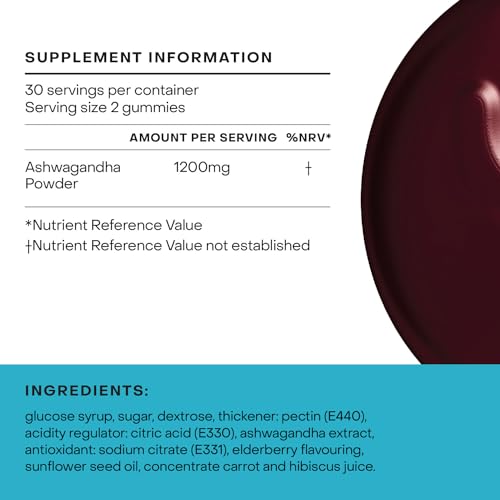 YUMI Ashwagandha Gummies for Stress Relief & Focus | 1200mg Ashwagandha, Elderberry Flavor, 60 Count