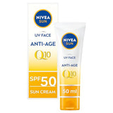 NIVEA SUN Face Cream SPF 50 - Anti-Age UVA/UVB Protection with Q10 Technology - Water Resistant & Non-Greasy - 50ml