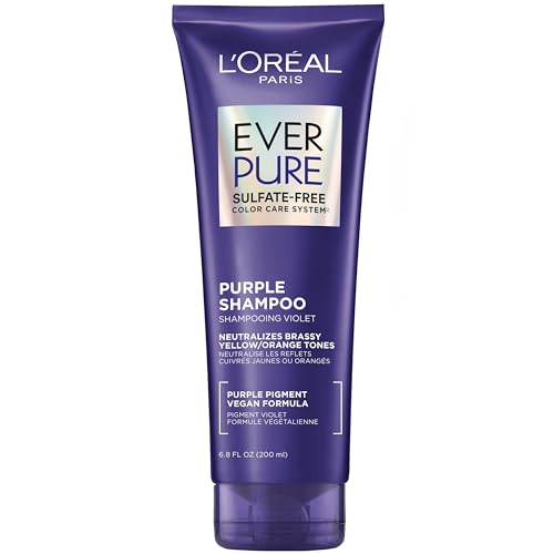 L’Oréal Paris Sulfate Free Brass Toning Purple Shampoo for Blonde/Ombre/Brown Hair, EverPure, 6.8fl oz