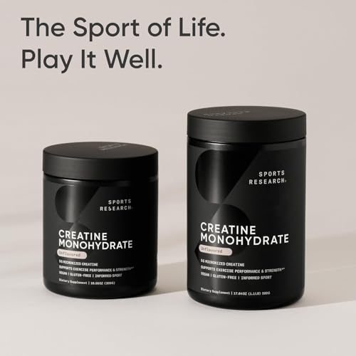 Sports Research Creatine Monohydrate - 500g Unflavored Micronized Powder for Muscle Strength & Recovery