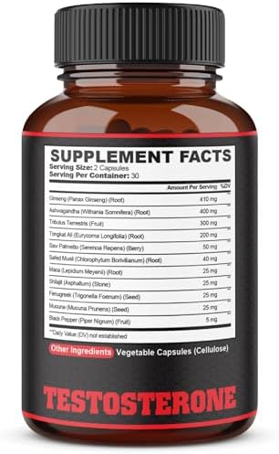 agobi Testosterone Supplement for Men - 11 Potent Herbs - Ashwagandha, Tribulus, Ginseng & More - 60 Capsules for 1 Month