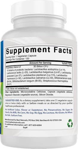 Best Naturals Probiotic 10 Strains, 30 Billion CFU - 120 Veggie Capsules