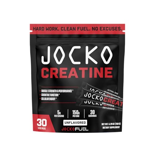 Jocko Fuel Creatine Monohydrate Stick Packs – 30 Servings Unflavored for Athletic Performance & Muscle Health