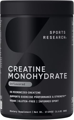 Sports Research Creatine Monohydrate - 500g Unflavored Micronized Powder for Muscle Strength & Recovery